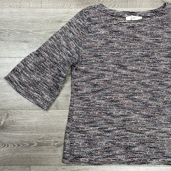 LOFT Boucle Textured Bell Cuff 3/4 Sleeve Top Multicolored L - Picture 7 of 16